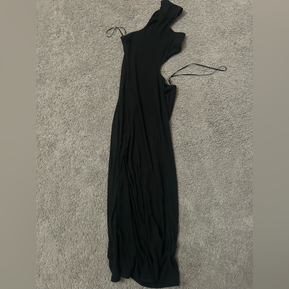 Womens black long cut out dress with slit